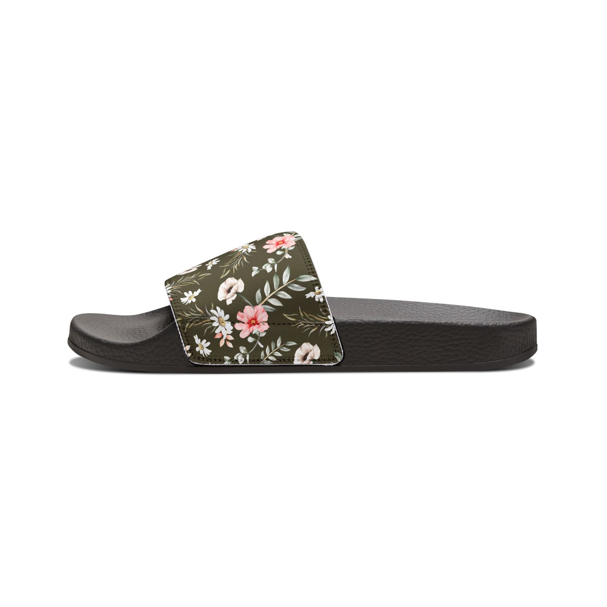Women's Olive Floral Slide Sandals —Removable-Strap