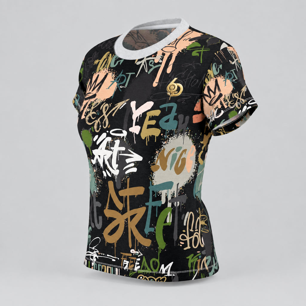 Women's Brooklyn Vibe Graffiti Tee. ( Available in two fabric weights: an airy 4 oz lightweight knit and a sturdy 6 oz heavyweight cotton).