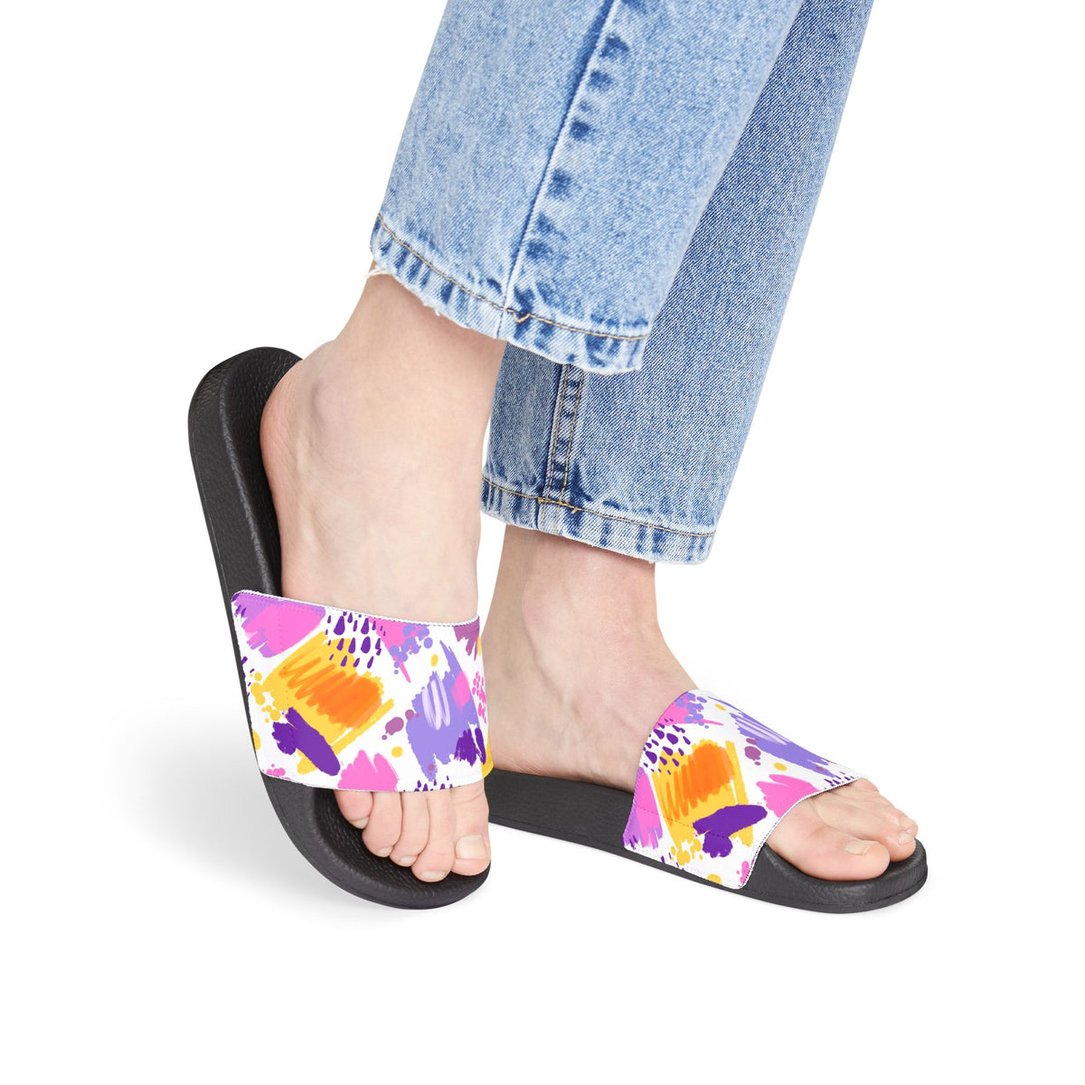 Women's Abstract Pastel Brushstroke Slide Sandals - Removable Strap