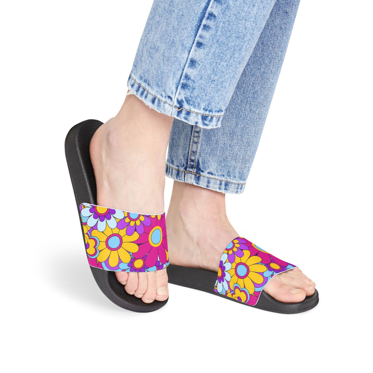 Women's Super Cute Retro Floral Slide Sandals Removable-Strap