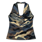 Women’s Draped Halter Top – Ocean Navy Camo