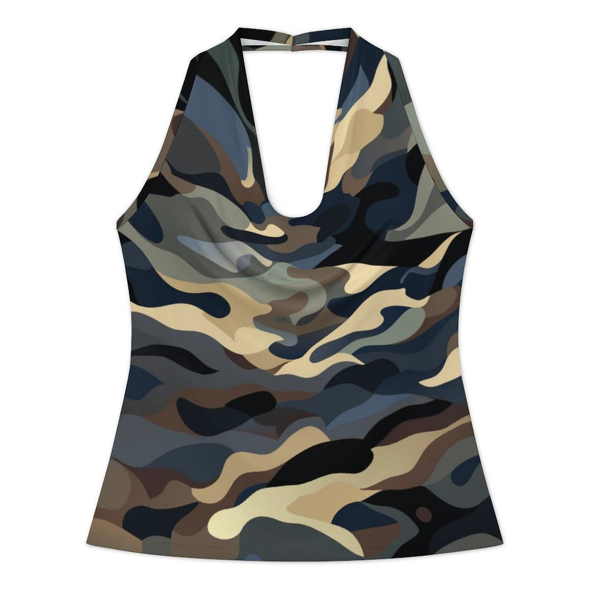 Women’s Draped Halter Top – Ocean Navy Camo