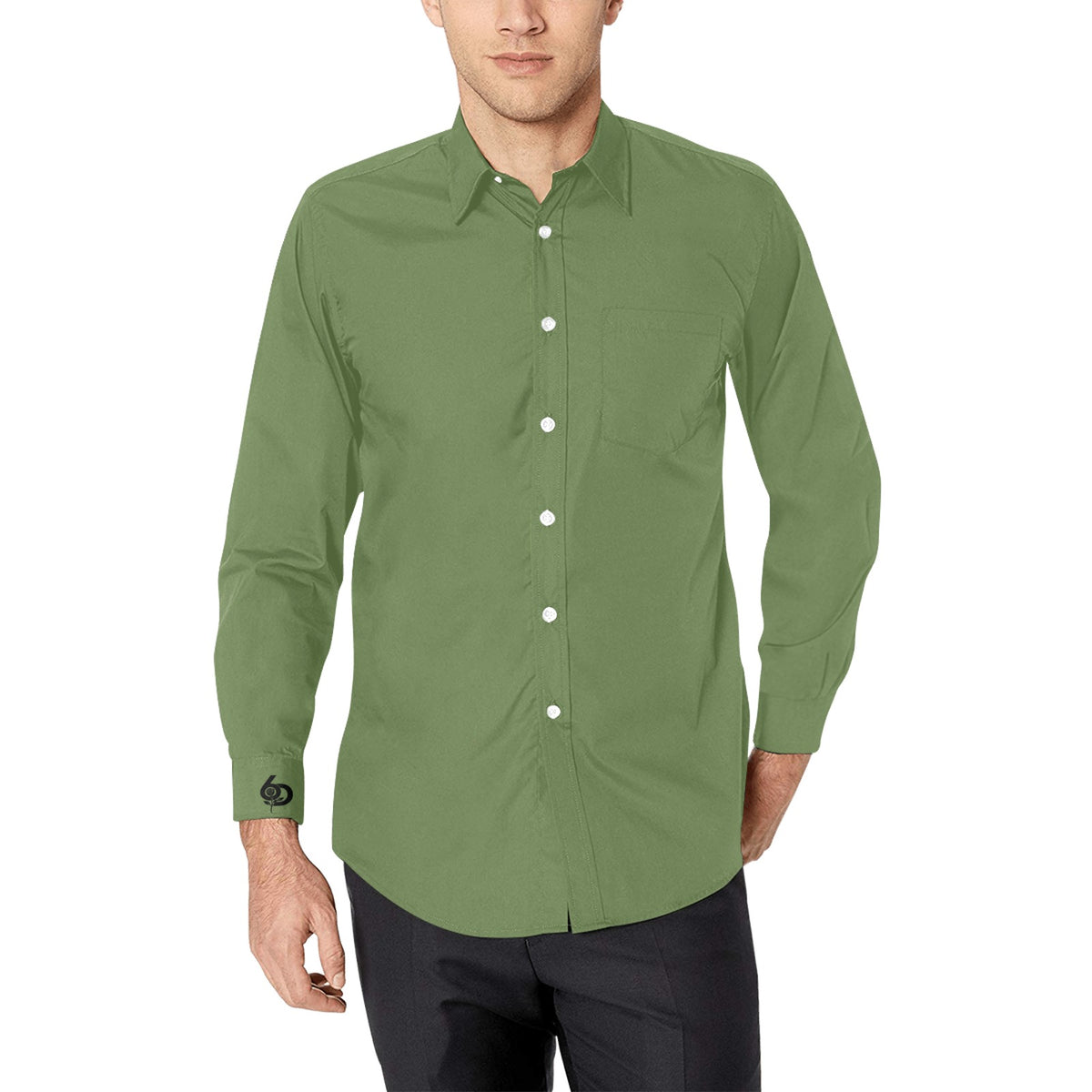 Men's Olive Green Accent Long Sleeve Button-Down Shirt