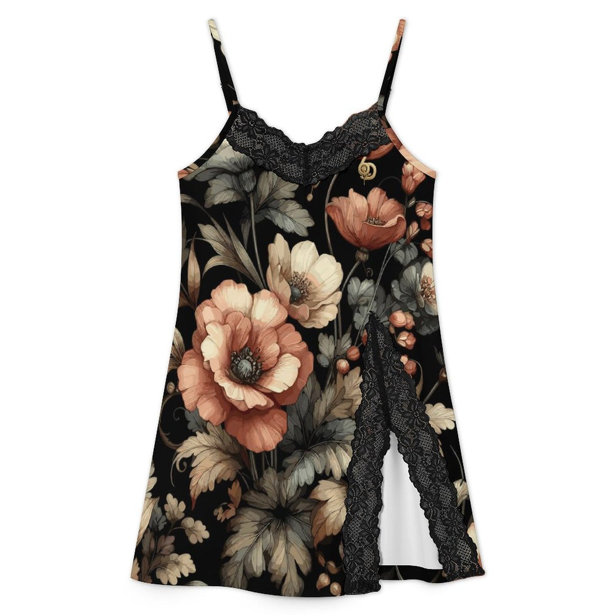 Midnight Blossom Lace Camisole Pajama Dress