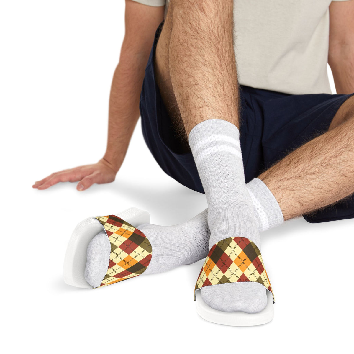 Men's Plaid Slide Sandals — Removable Strap (Matching the Men's Fitted Embroidered Jogger &amp; Top)