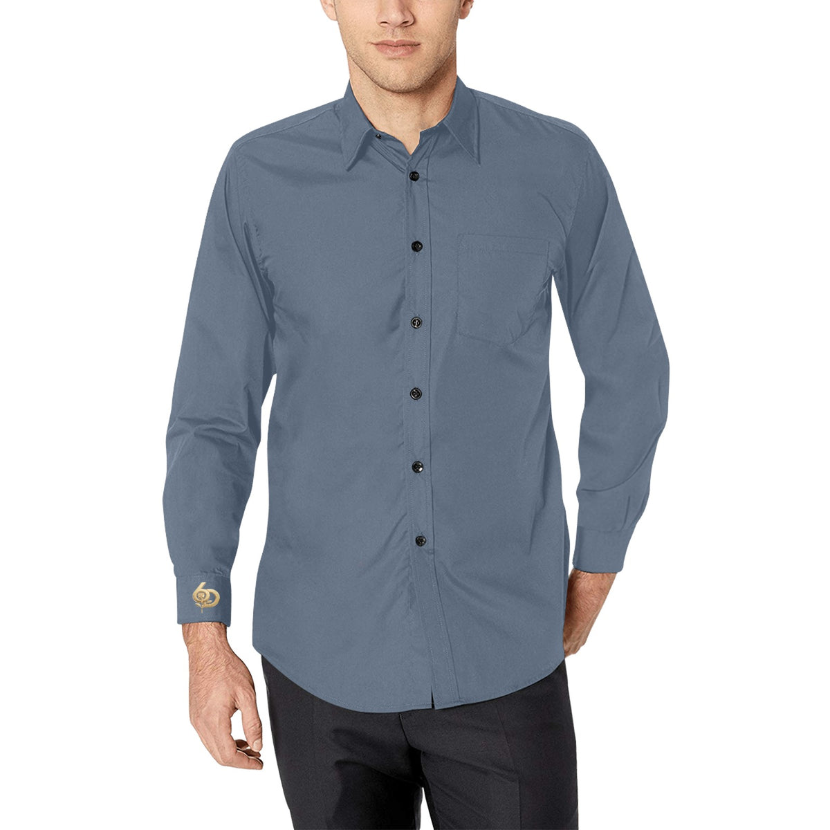 Men's Slate Steel Blue Accent Long Sleeve Button-Down Shirt