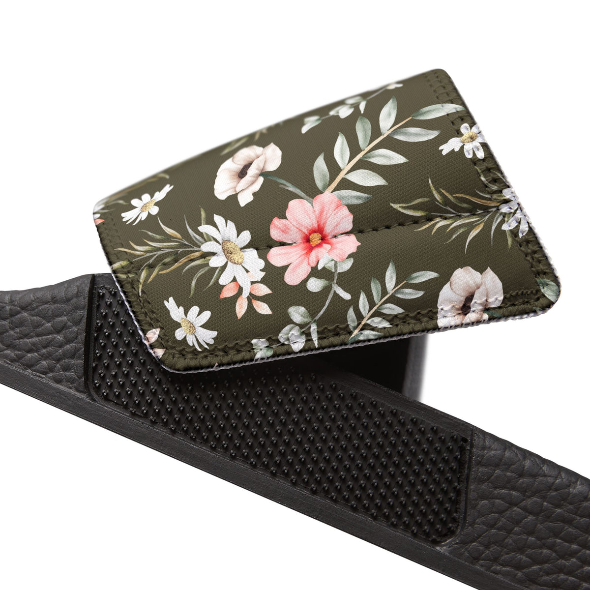 Women's Olive Floral Slide Sandals —Removable-Strap