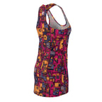 Abstract Geometric Racerback Dress — Vibrant Pink & Gold (Shop the Look) "Slides sold separately"