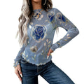 Frosted Botanical Sheer Mock Neck Top