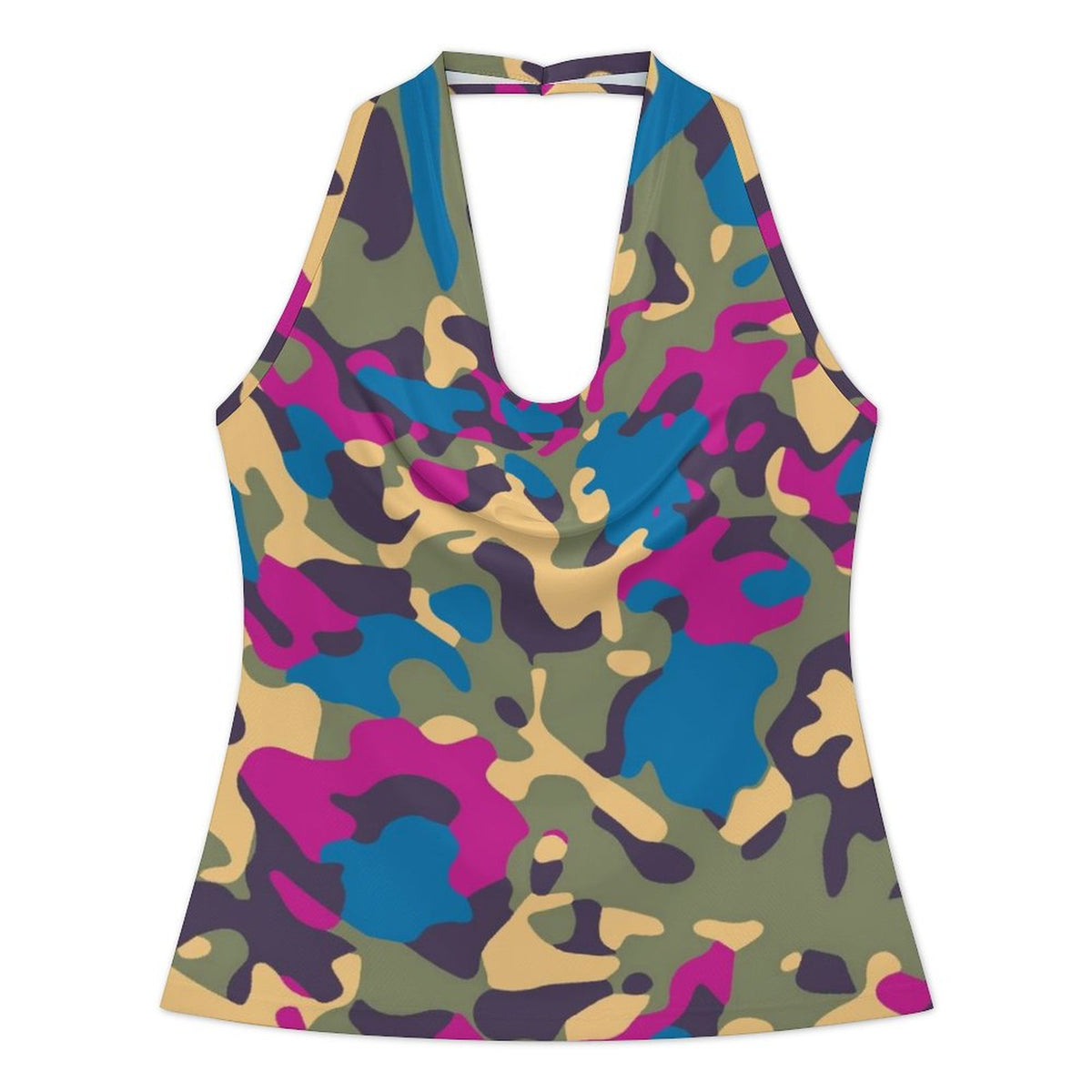 Women’s Draped Halter Top – Electric Neon Camo
