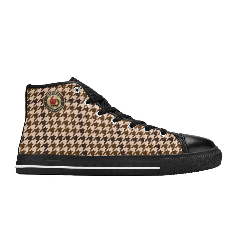 Men's D6eep Houndstooth Blk Canvas High Top