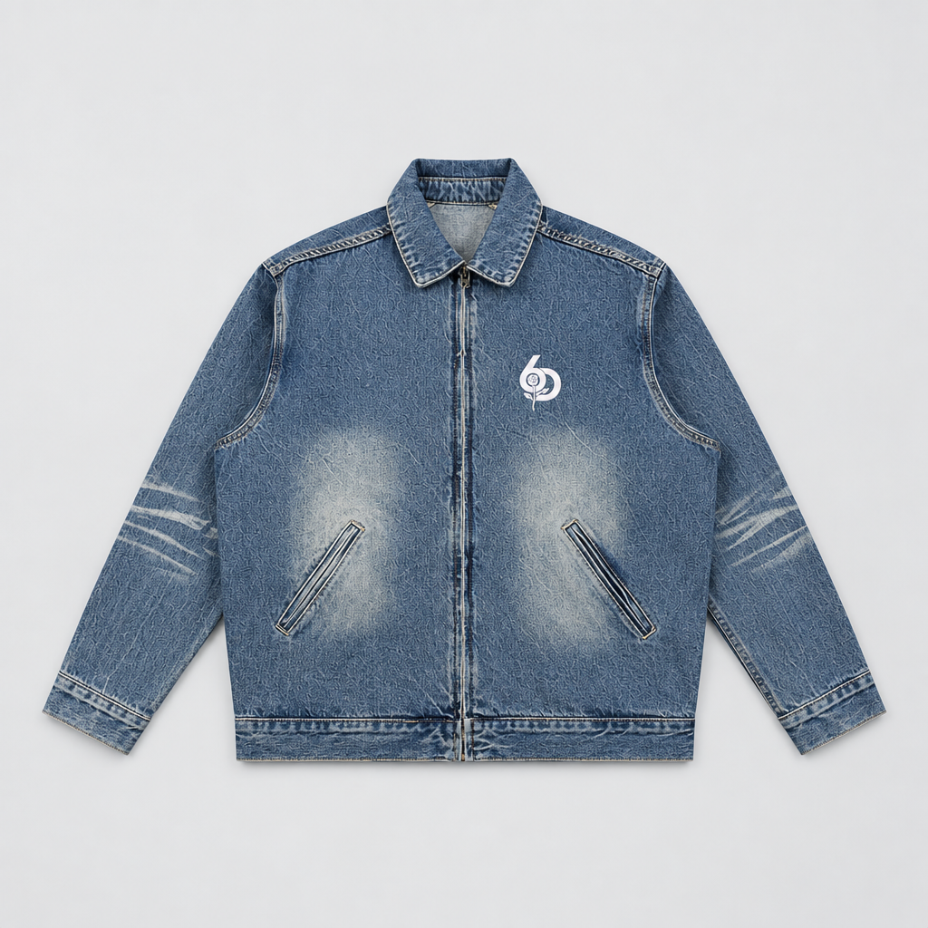 6deep Vintage Wash Zip Up Denim Jacket