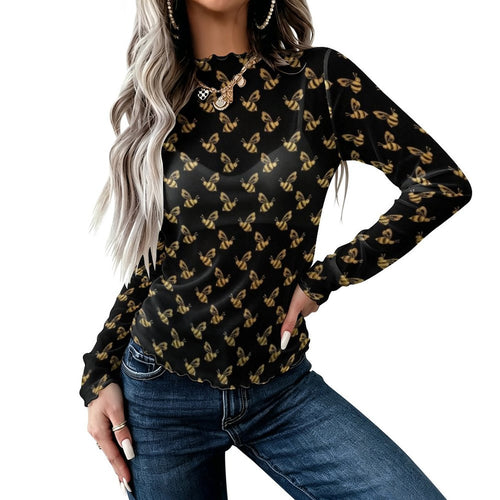100gsm High Neck Mesh Top For Women(All-Over Printing) black