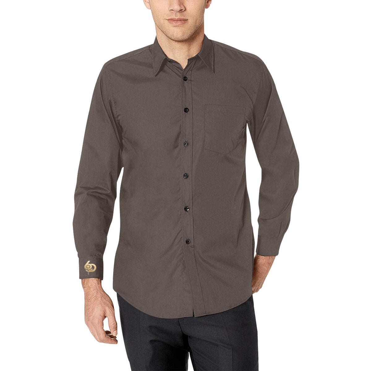 Men's Espresso Mocha Accent Long Sleeve Button-Down Shirt