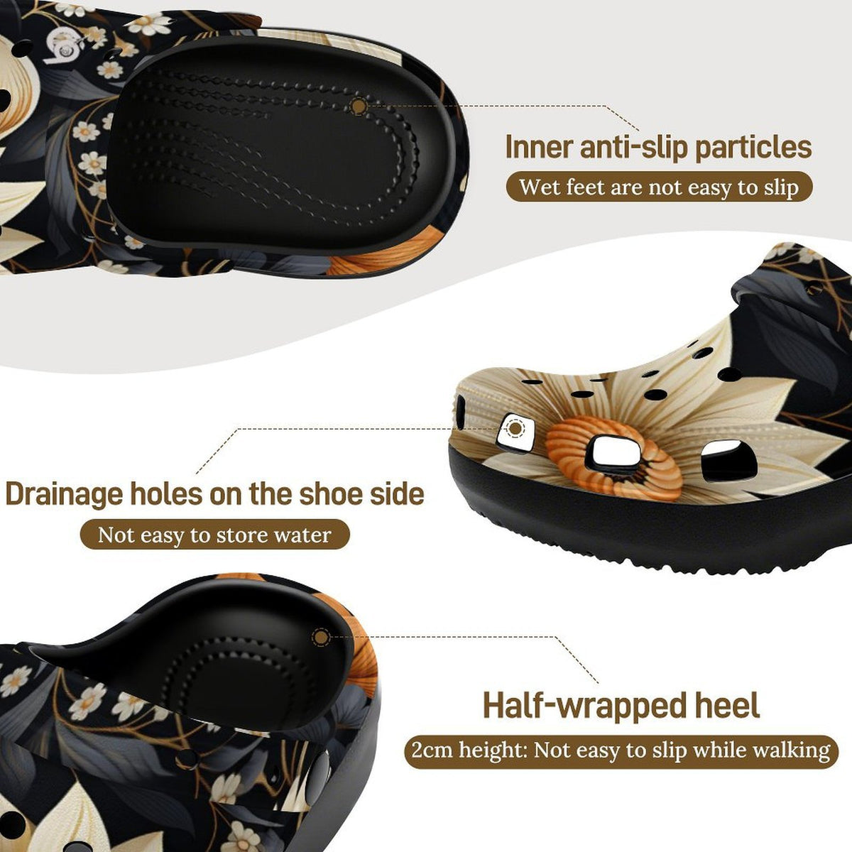 6Deep Sunflower High-Heeled Clogs