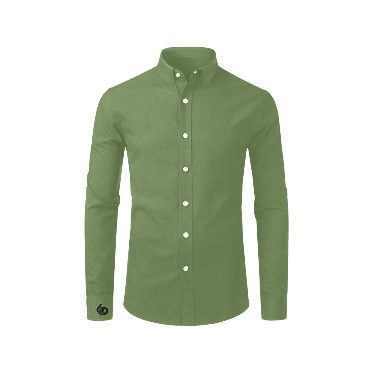Men's Olive Green Accent Long Sleeve Button-Down Shirt