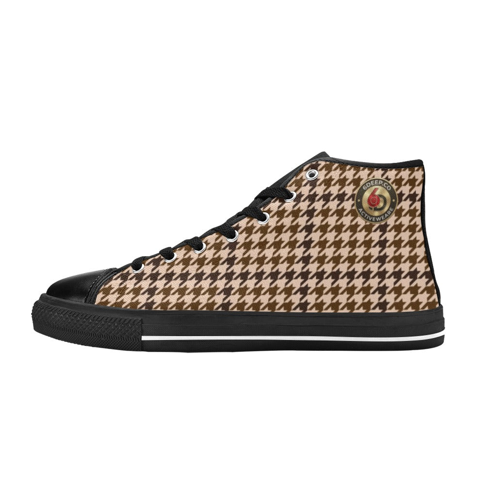 Men's D6eep Houndstooth Blk Canvas High Top
