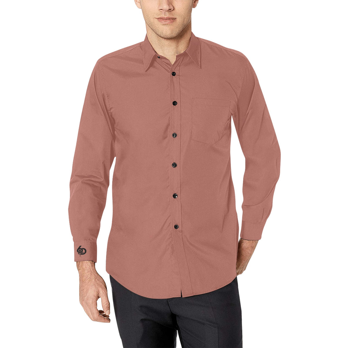 Men's Dusty Rose Accent Long Sleeve Button-Down Shirt