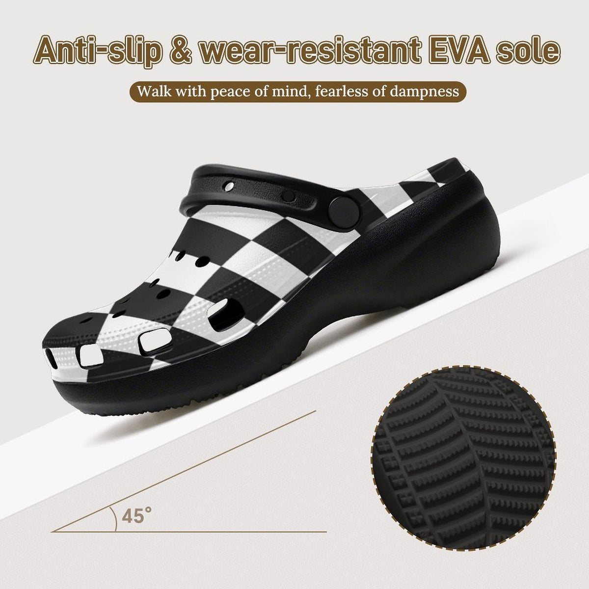 6Deep Checkmate High-Heeled Clogs