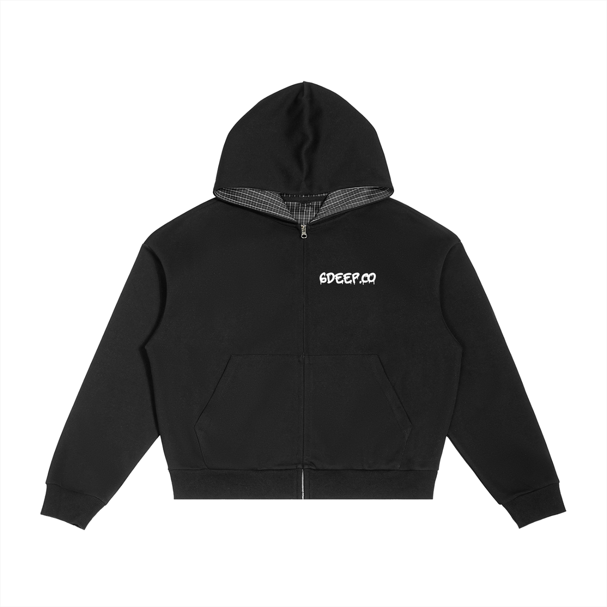 Men's 6deep Logo Black Plaid Boxy Zip Hoodie (Shop The look bottoms Sold Separately)