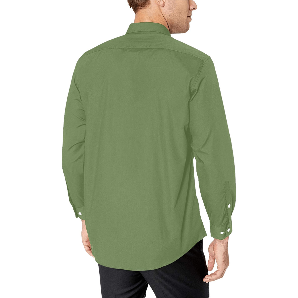 Men's Olive Green Accent Long Sleeve Button-Down Shirt