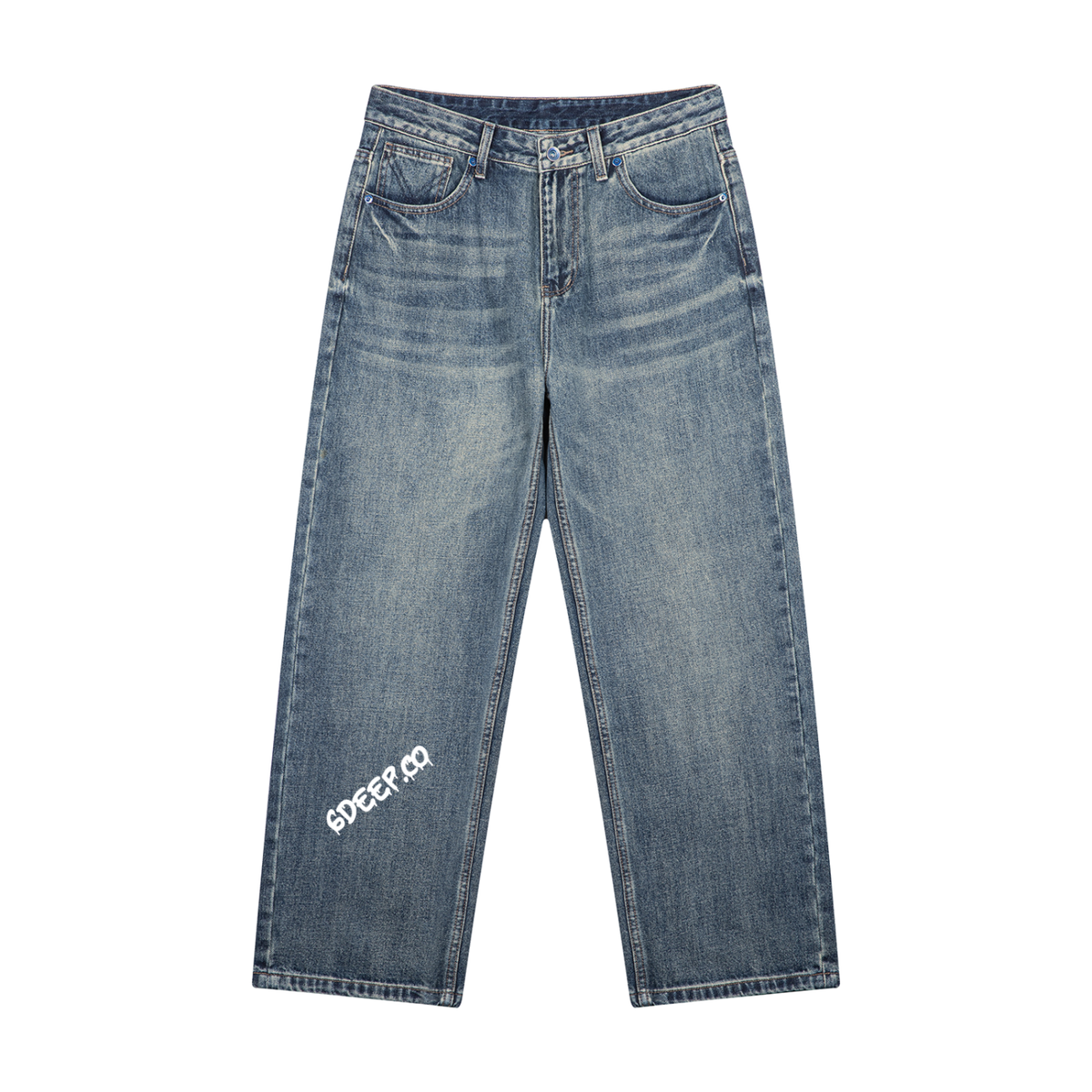 Men's 6deep Light Wash Straight Leg Denim Jeans