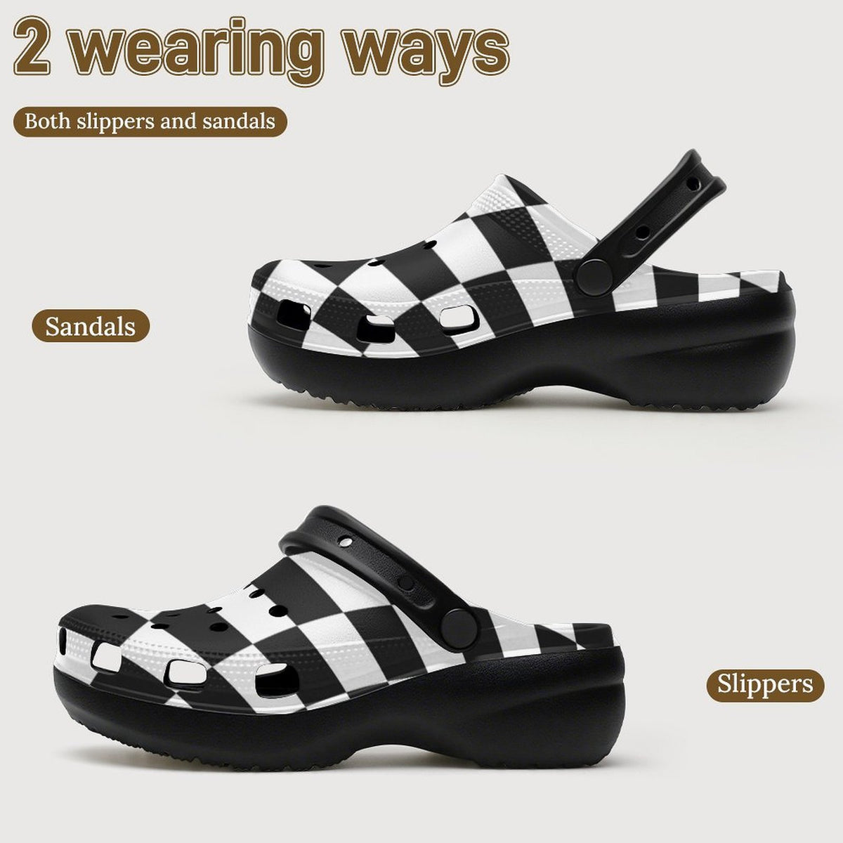 6Deep Checkmate High-Heeled Clogs