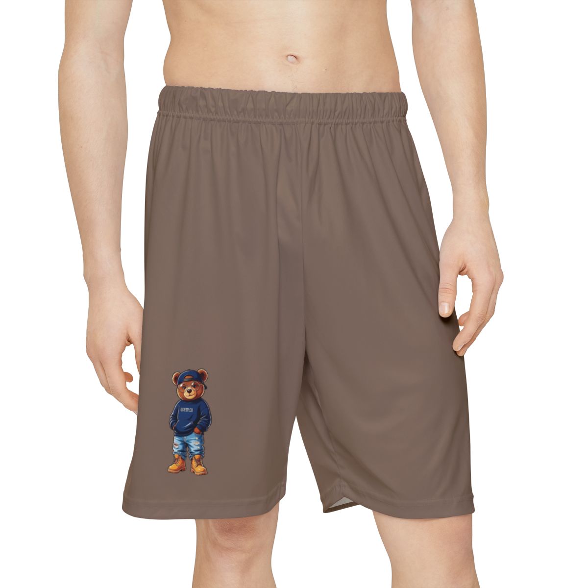 Men’s Athletic Shorts with Small Teddy Bear Graphic — Casual Sport Lounge Wear